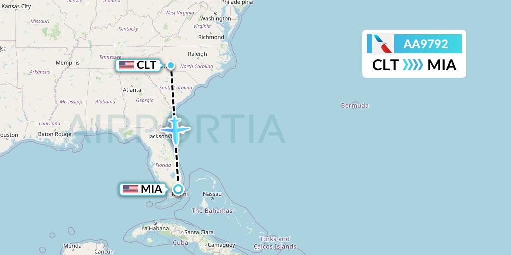 AA9792 American Airlines Flight Map: Charlotte to Miami