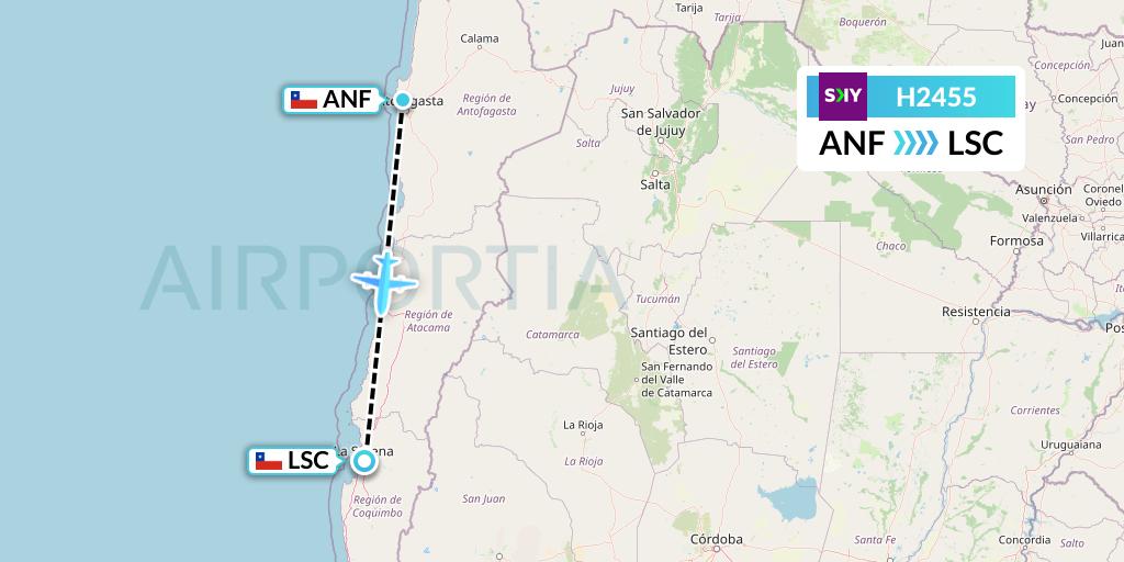 H2455 Sky Airline Flight Map: Antofagasta to La Serena
