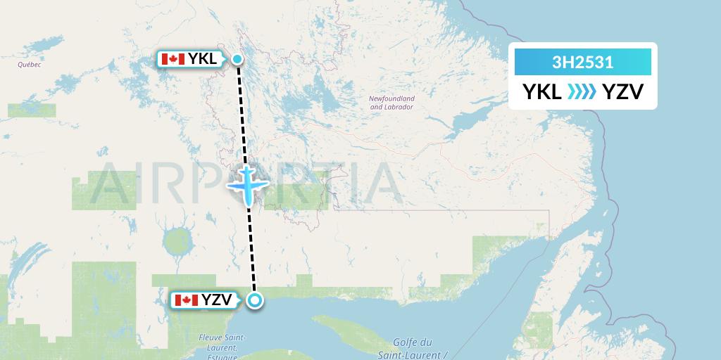 3H2531 Air Inuit Flight Map: Schefferville to Sept-Iles