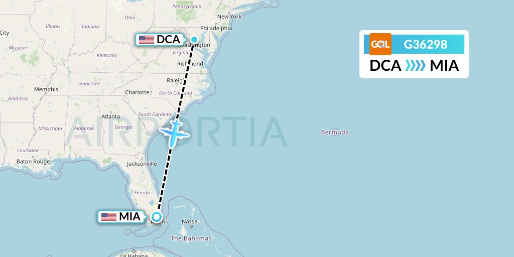 G36298 GOL Transportes Aeros Flight Map: Washington to Miami