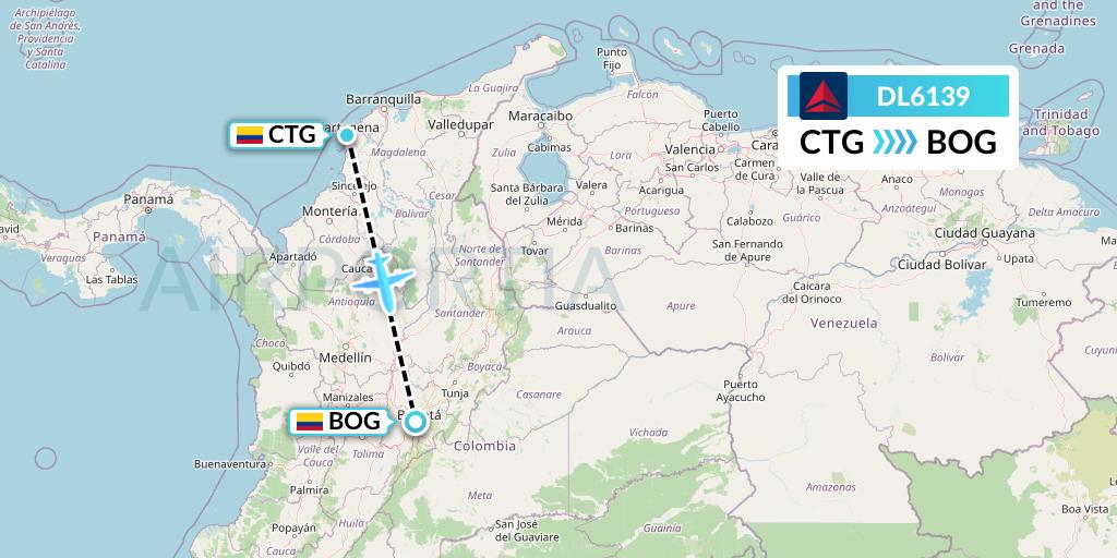 DL6139 Delta Air Lines Flight Map: Cartagena to Bogota