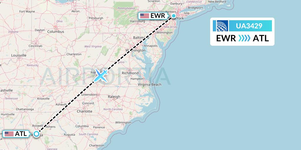 UA3429 United Airlines Flight Map: New York to Atlanta