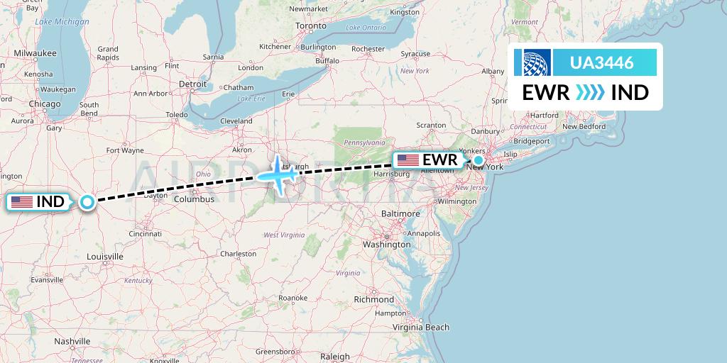 UA3446 United Airlines Flight Map: New York to Indianapolis