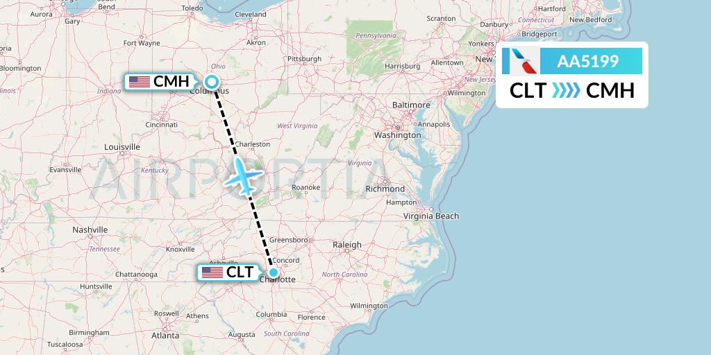 AA5199 American Airlines Flight Map: Charlotte to Columbus