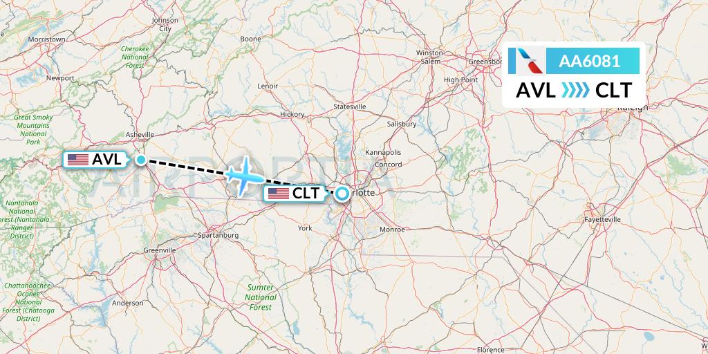 AA6081 American Airlines Flight Map: Asheville to Charlotte