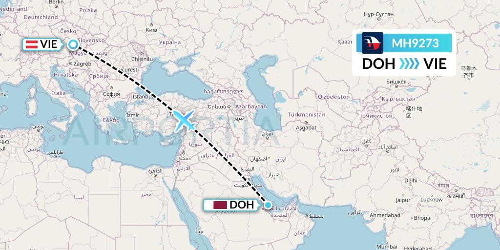 MH9273 Malaysia Airlines Flight Map: Doha to Vienna