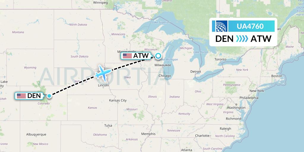 UA4760 United Airlines Flight Map: Denver to Appleton