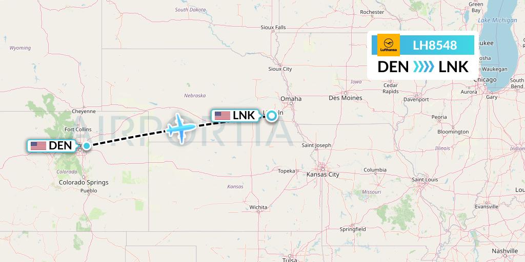 LH8548 Lufthansa Flight Map: Denver to Lincoln