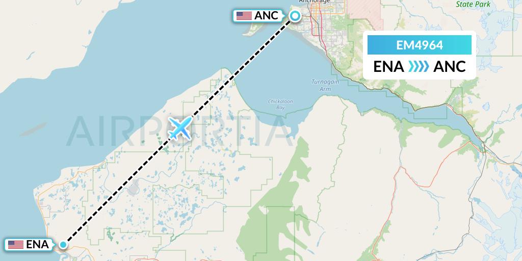 EM4964 Empire Airlines Flight Map: Kenai to Anchorage