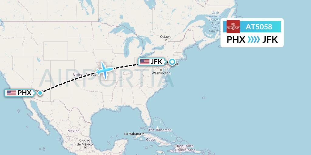 AT5058 Royal Air Maroc Flight Map: Phoenix to New York