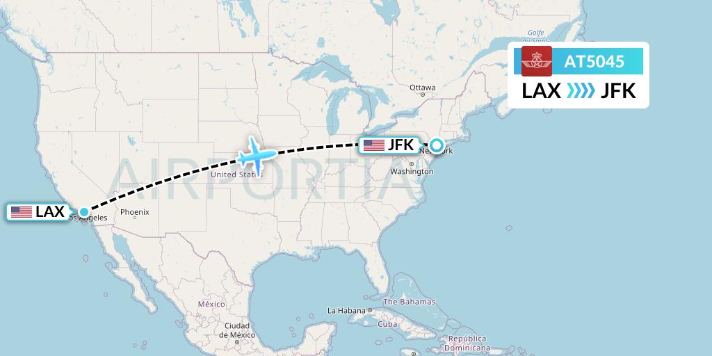 AT5045 Royal Air Maroc Flight Map: Los Angeles to New York