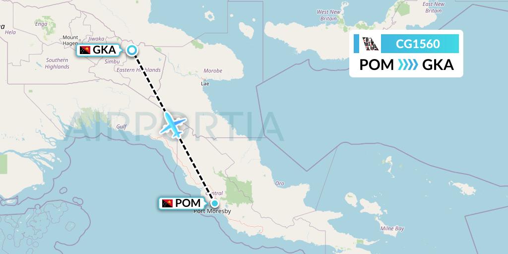 CG1560 Airlines PNG Flight Map: Port Moresby to Goronka