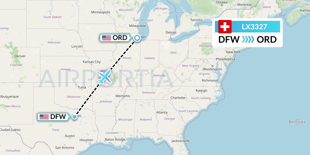 LX3327 Swiss Flight Map: Dallas to Chicago
