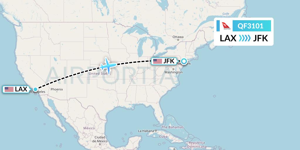 QF3101 Qantas Flight Map: Los Angeles to New York