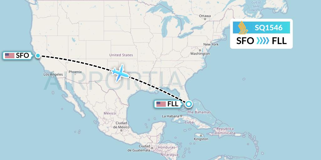 SQ1546 Singapore Airlines Flight Map: San Francisco to Fort Lauderdale