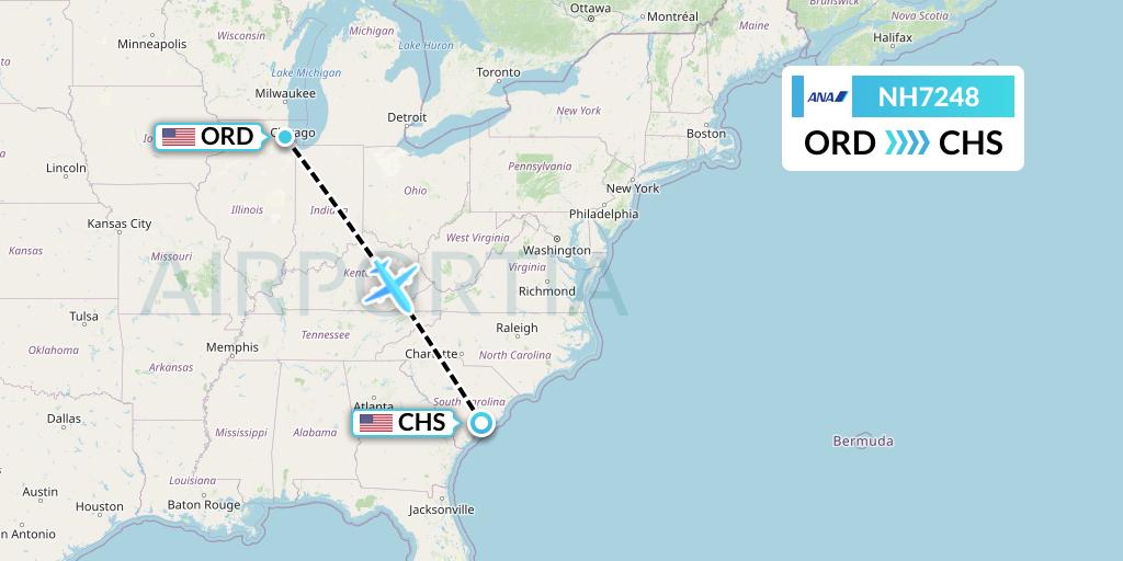 NH7248 All Nippon Airways Flight Map: Chicago to Charleston