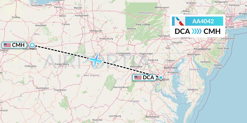 AA4042 American Airlines Flight Map: Washington to Columbus