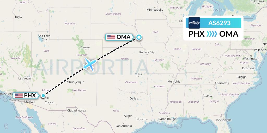 AS6293 Alaska Airlines Flight Map: Phoenix to Omaha