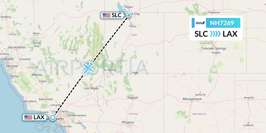 NH7269 All Nippon Airways Flight Map: Salt Lake City to Los Angeles