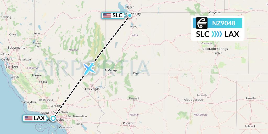 NZ9048 Air New Zealand Flight Map: Salt Lake City to Los Angeles