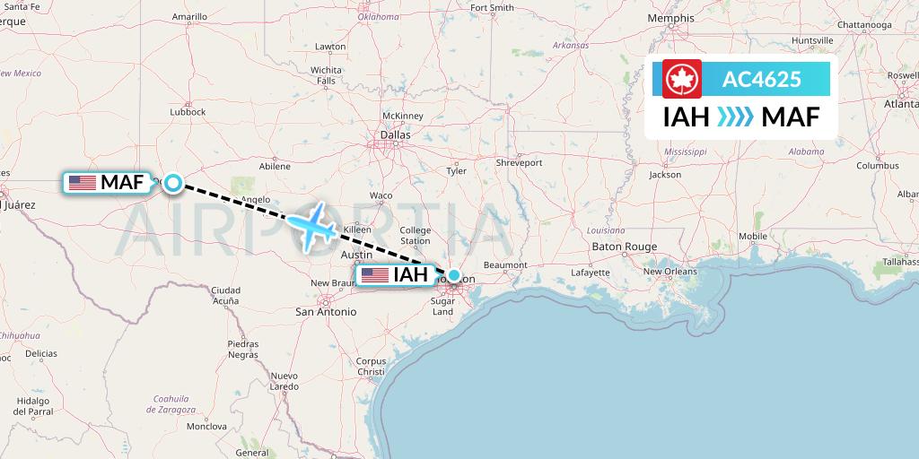 AC4625 Air Canada Flight Map: Houston to Midland