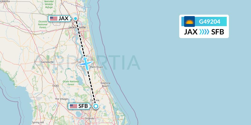 G49204 Allegiant Air Flight Map: Jacksonville to Orlando
