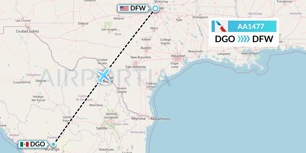 AA1477 American Airlines Flight Map: Durango to Dallas