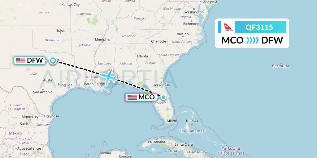 QF3115 Qantas Flight Map: Orlando to Dallas