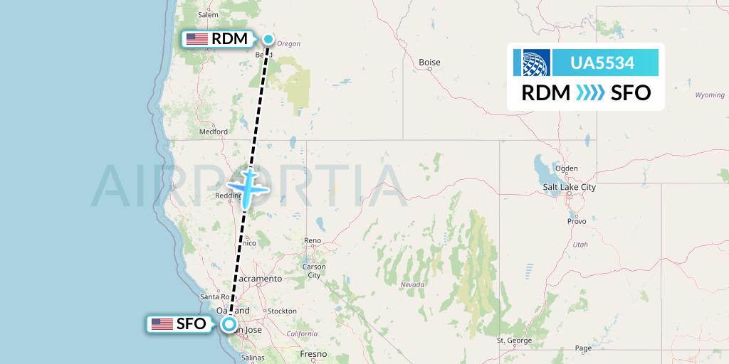 UA5534 United Airlines Flight Map: Redmond to San Francisco