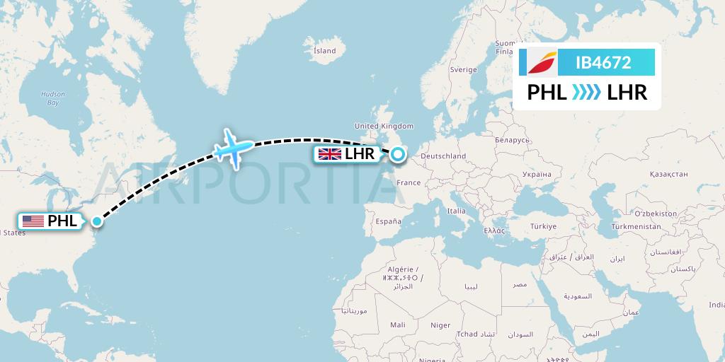 IB4672 Iberia Flight Map: Philadelphia to London