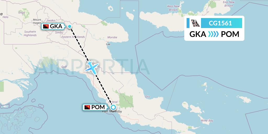 CG1561 Airlines PNG Flight Map: Goronka to Port Moresby