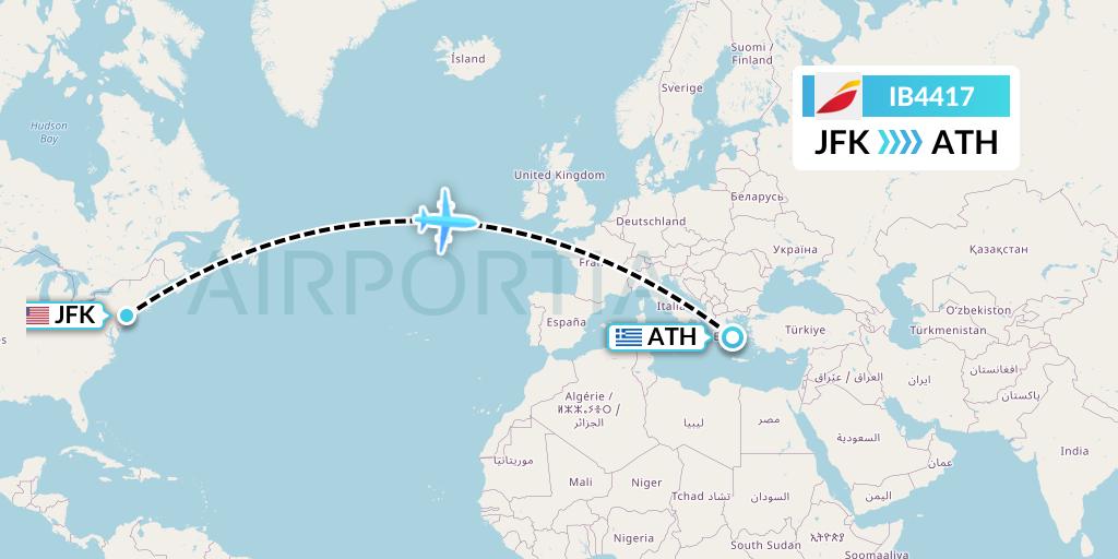 IB4417 Iberia Flight Map: New York to Athens