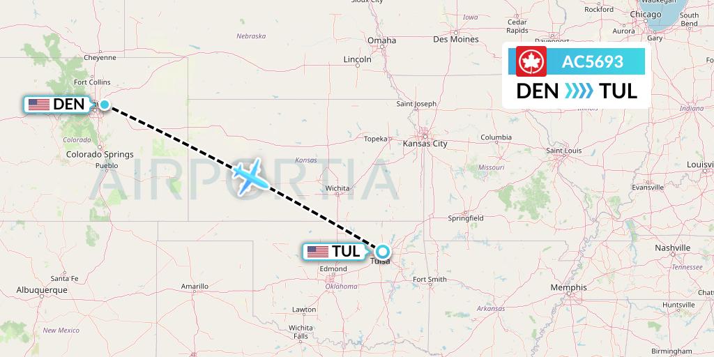 AC5693 Air Canada Flight Map: Denver to Tulsa