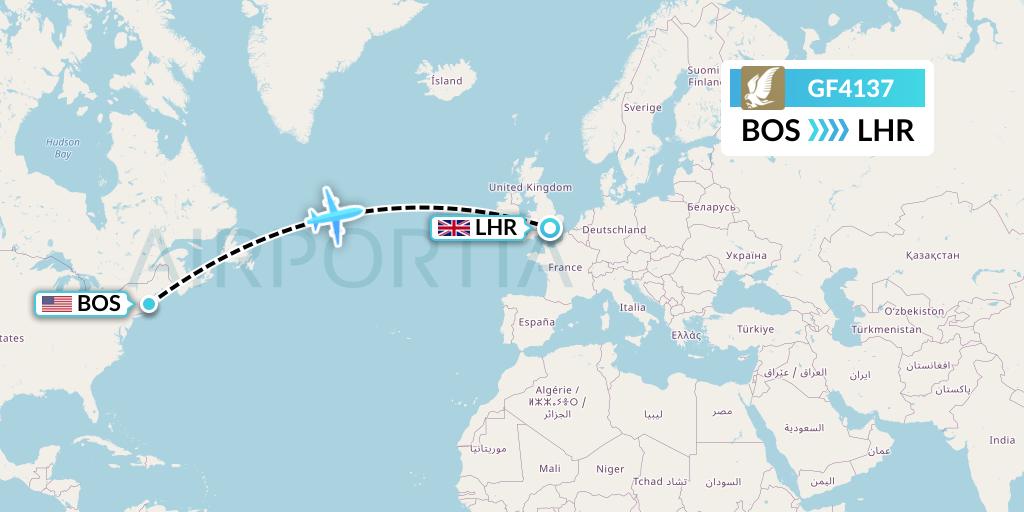 GF4137 Gulf Air Flight Map: Boston to London