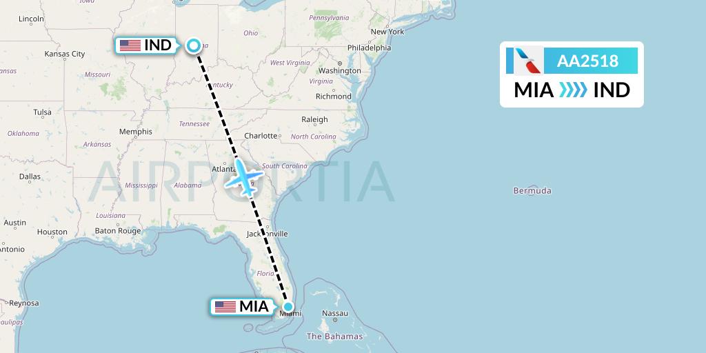 AA2518 American Airlines Flight Map: Miami to Indianapolis