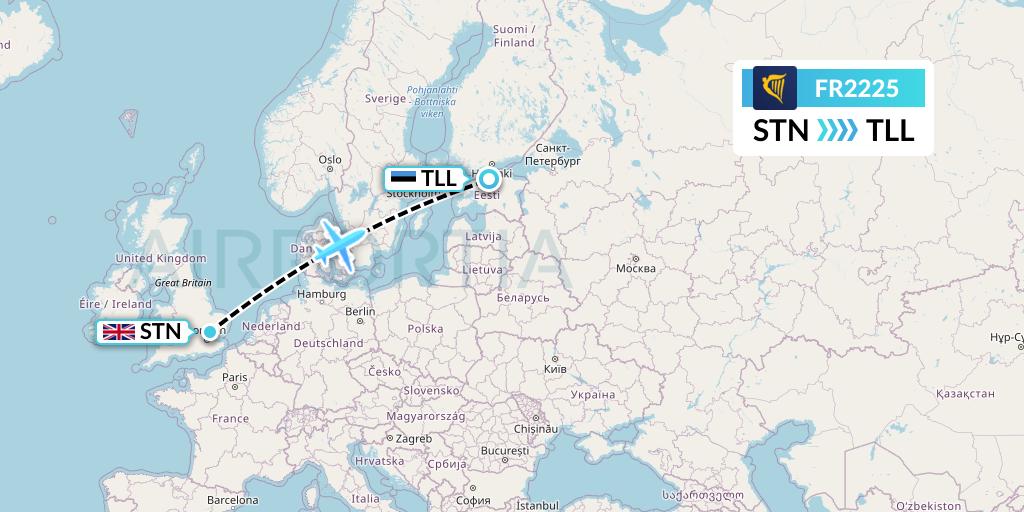 FR2225 Ryanair Flight Map: London to Tallinn