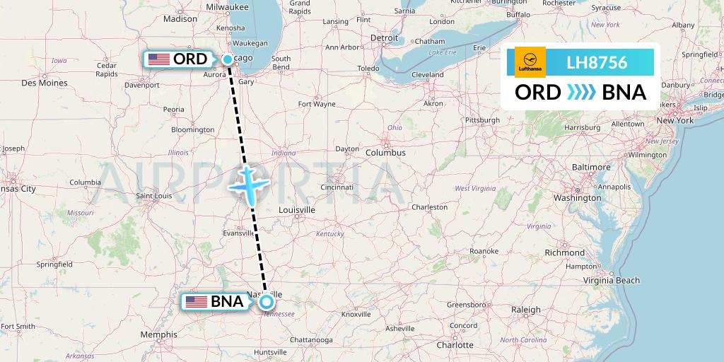LH8756 Lufthansa Flight Map: Chicago to Nashville