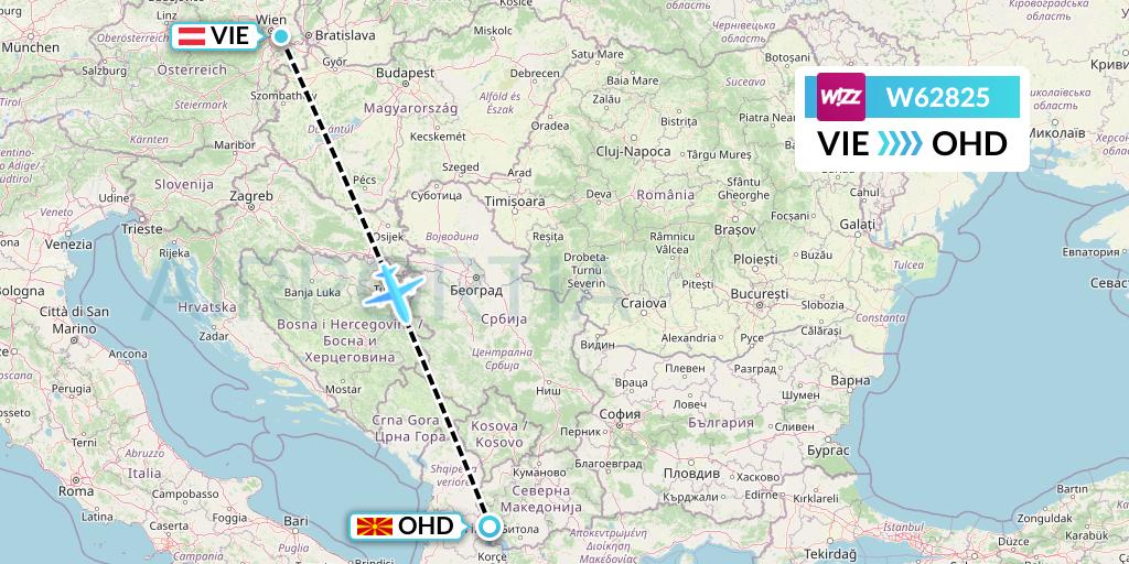 W62825 Wizz Air Flight Map: Vienna to Ohrid
