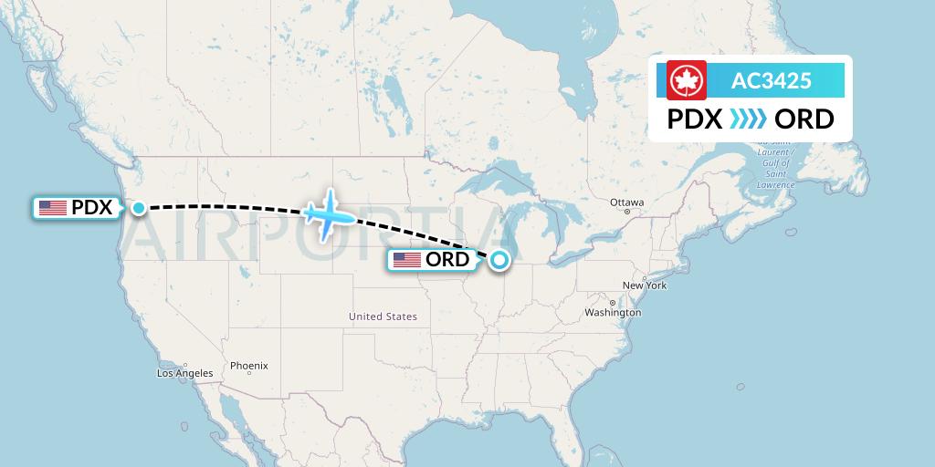 AC3425 Air Canada Flight Map: Portland to Chicago