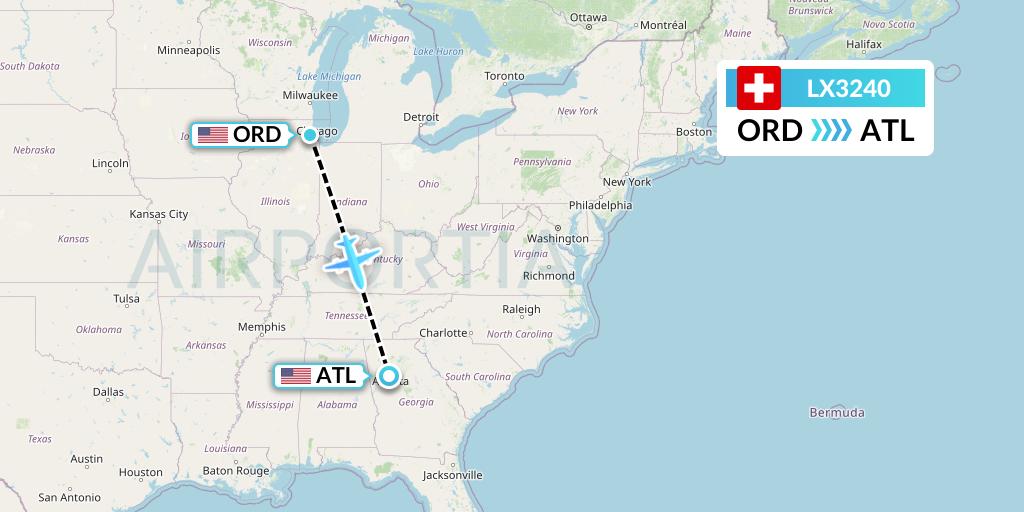 LX3240 Swiss Flight Map: Chicago to Atlanta