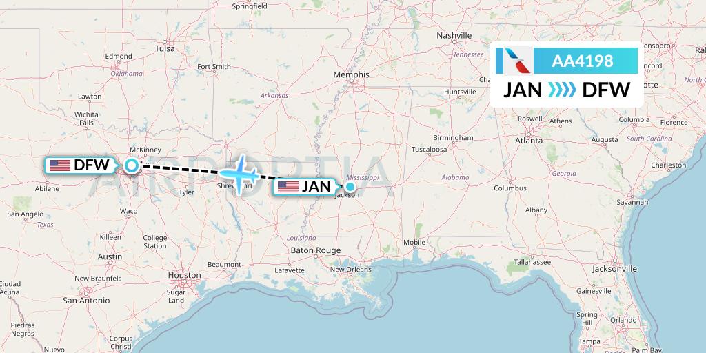 AA4198 American Airlines Flight Map: Jackson to Dallas