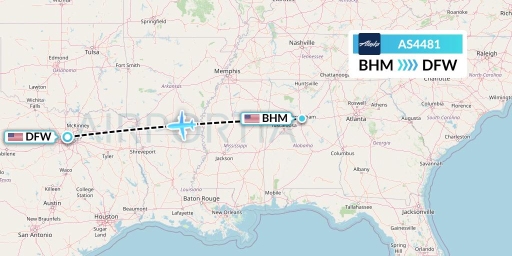 AS4481 Alaska Airlines Flight Map: Birmingham to Dallas