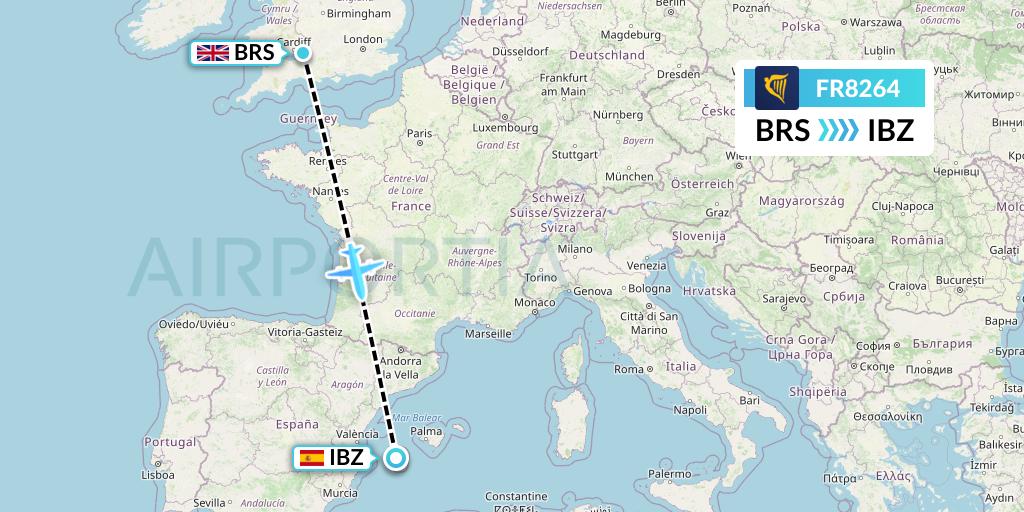 FR8264 Ryanair Flight Map: Bristol to Ibiza