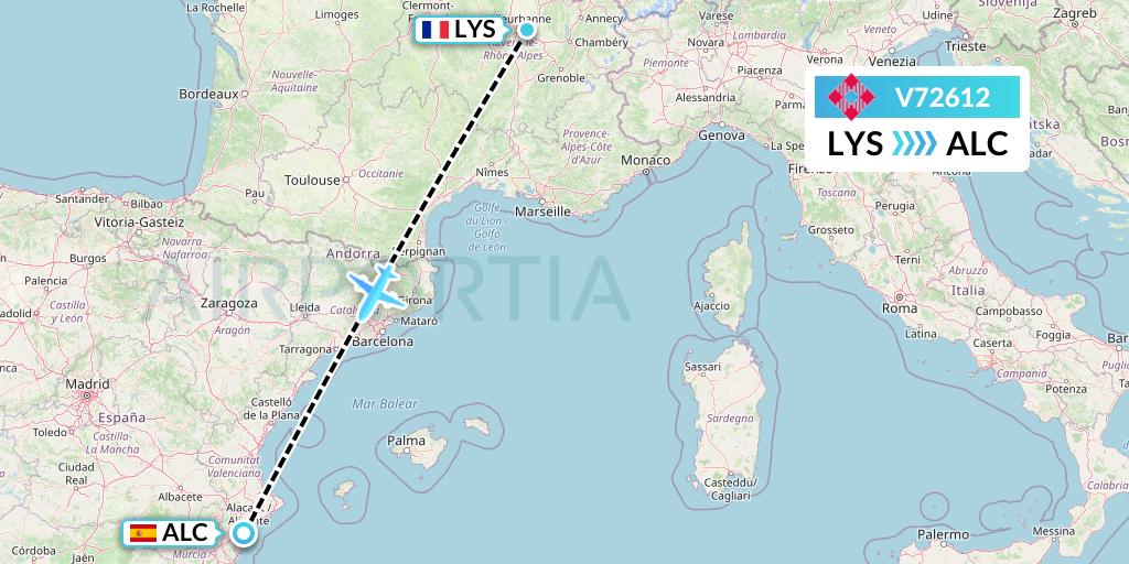 V72612 Volotea Flight Map: Lyon to Alicante