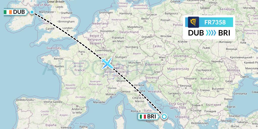 FR7358 Ryanair Flight Map: Dublin to Bari