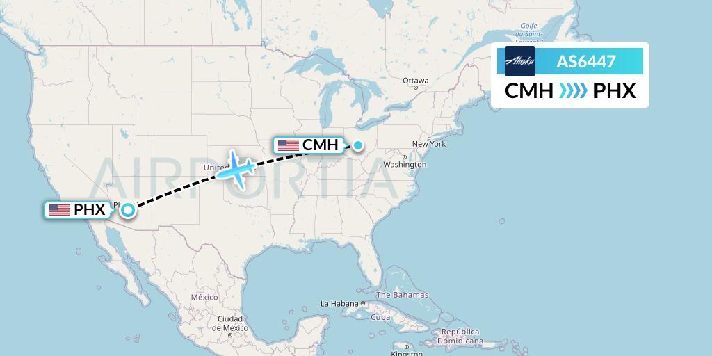 AS6447 Alaska Airlines Flight Map: Columbus to Phoenix