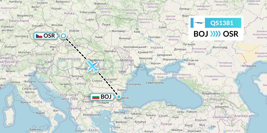 QS1381 Smartwings Flight Map: Burgas to Ostrava