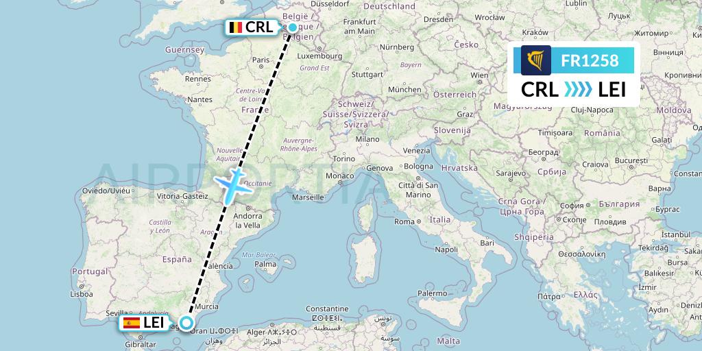 FR1258 Ryanair Flight Map: Brussels to Almeria