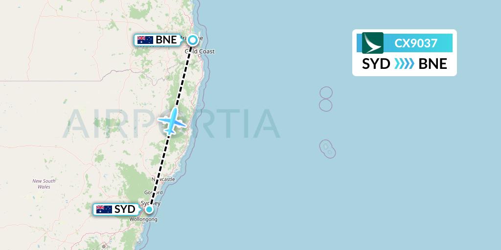 CX9037 Cathay Pacific Flight Map: Sydney to Brisbane