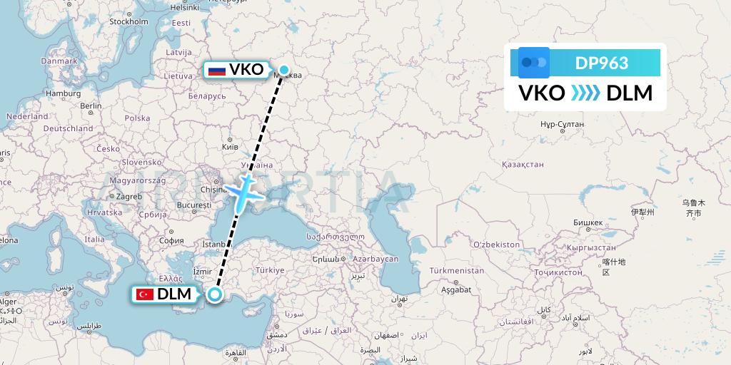 DP963 Pobeda Flight Map: Moscow to Dalaman